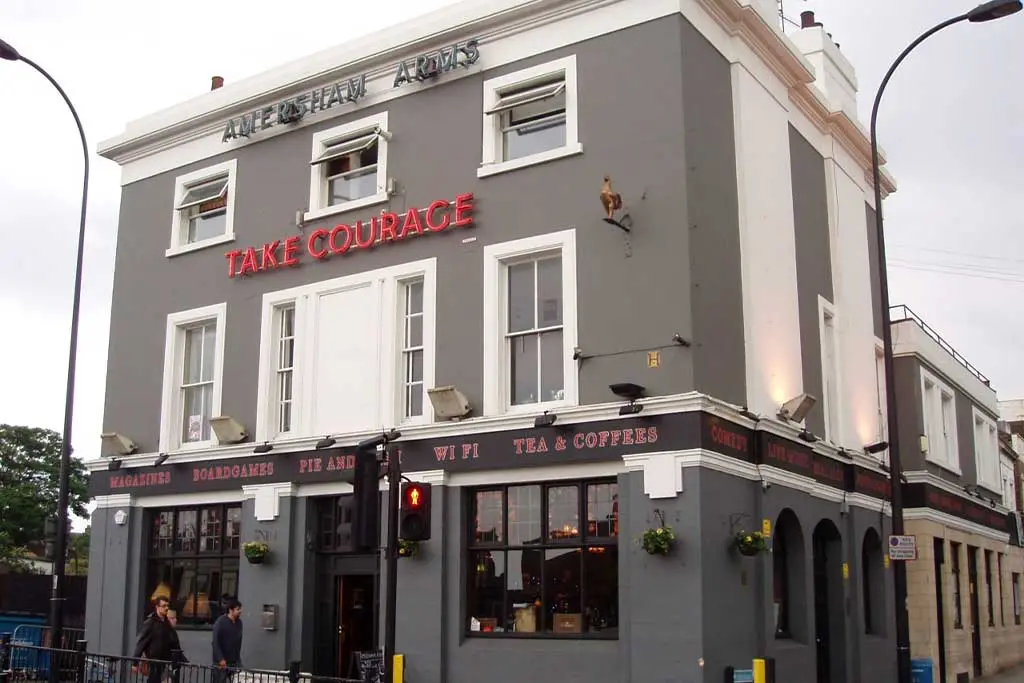 Exterior of the Amersham Arms pub on a street corner