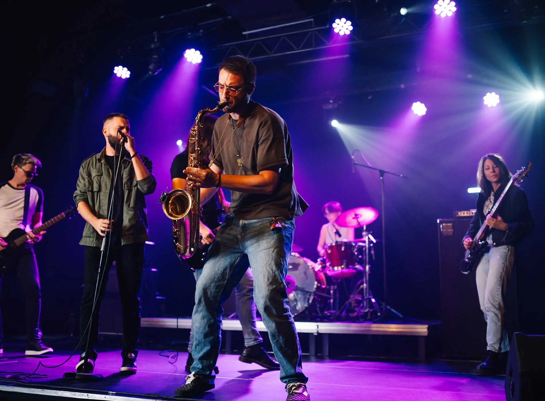 Musicians performing on stage