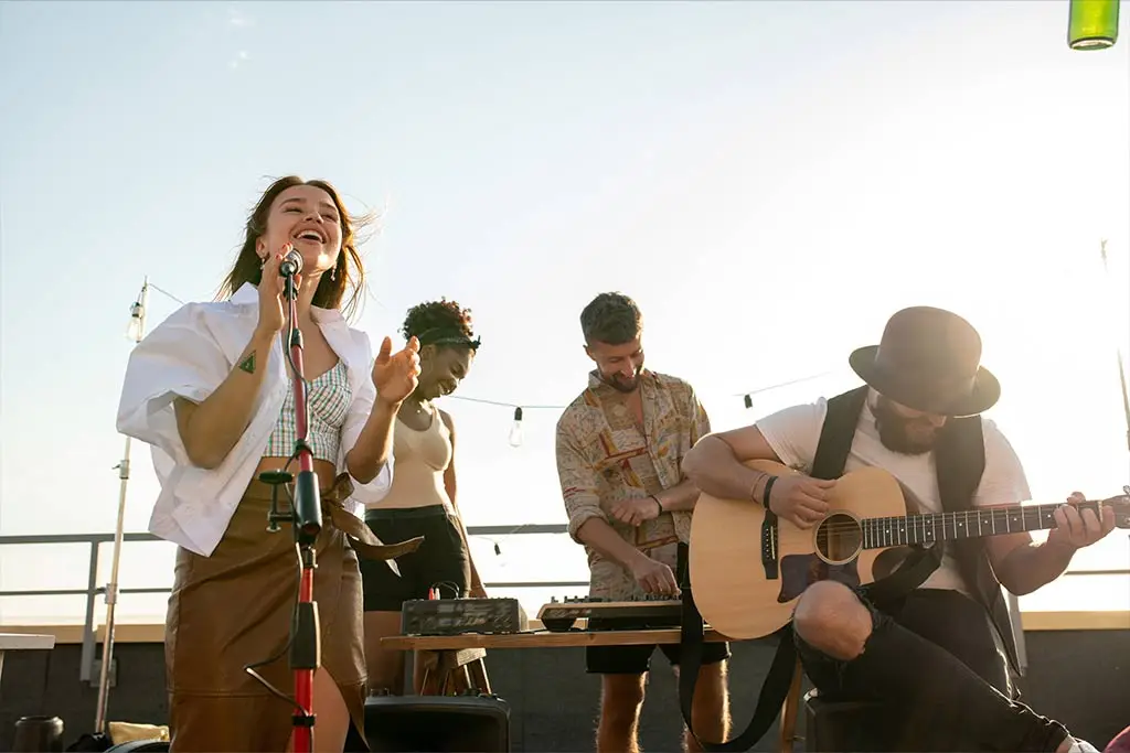Band performing on the rooftop