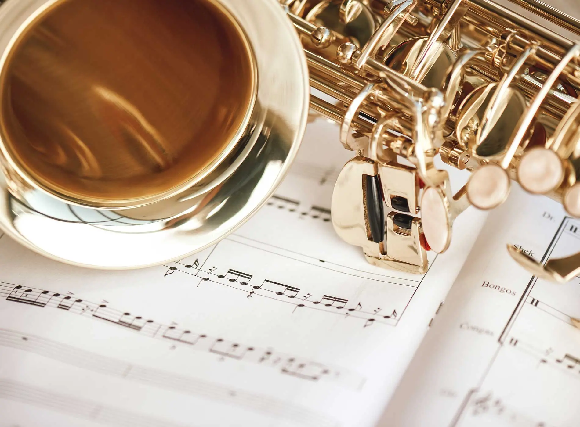 Saxophone and music note paper