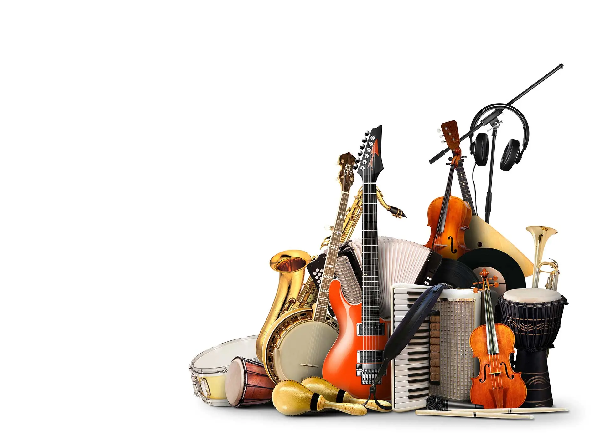 Different kinds of music instruments