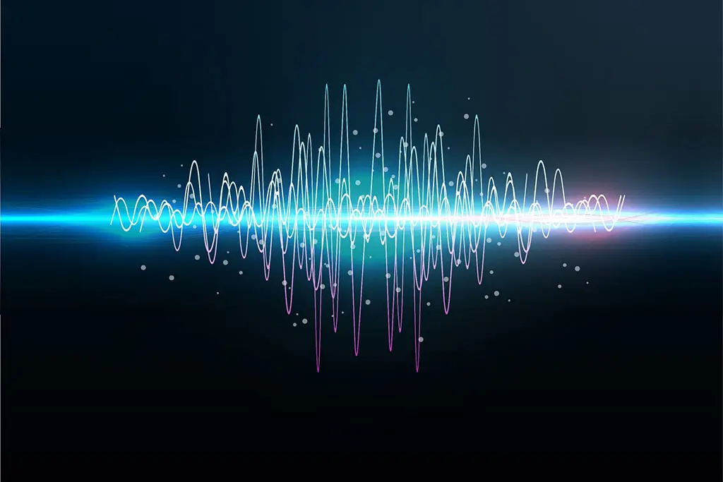 Glowing sound waveform on a dark background