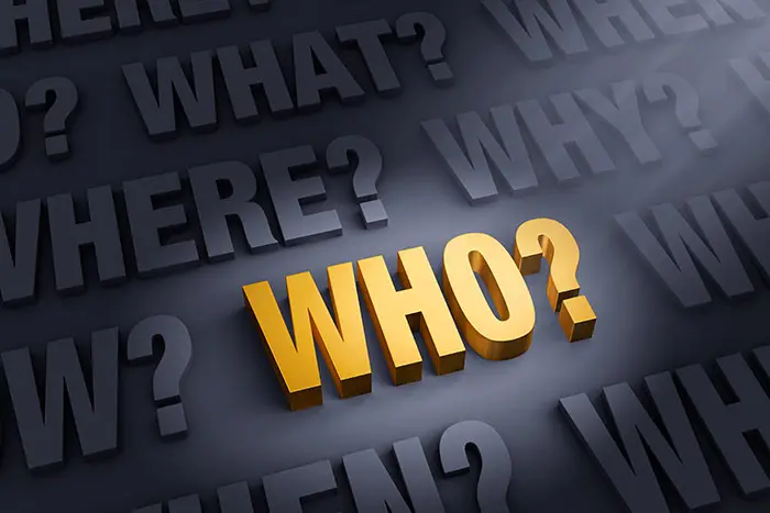 Gold WHO text surrounded by dark question words