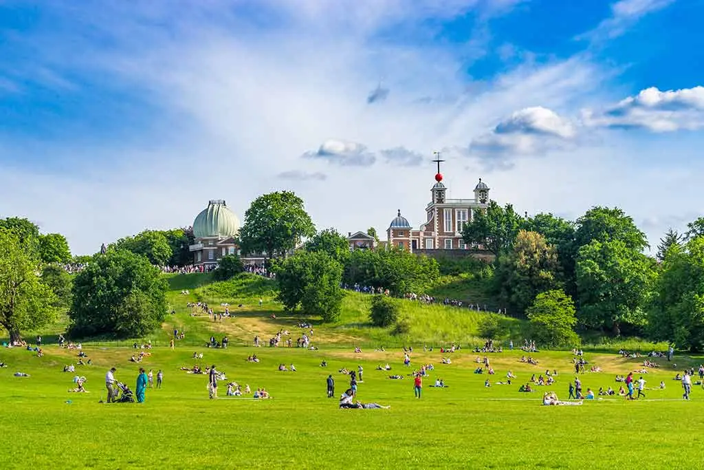 Greenwich Park lawns with the Royal Observatory on the hill