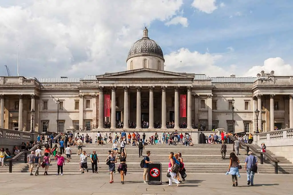 Visitors outside the National Gallery in London