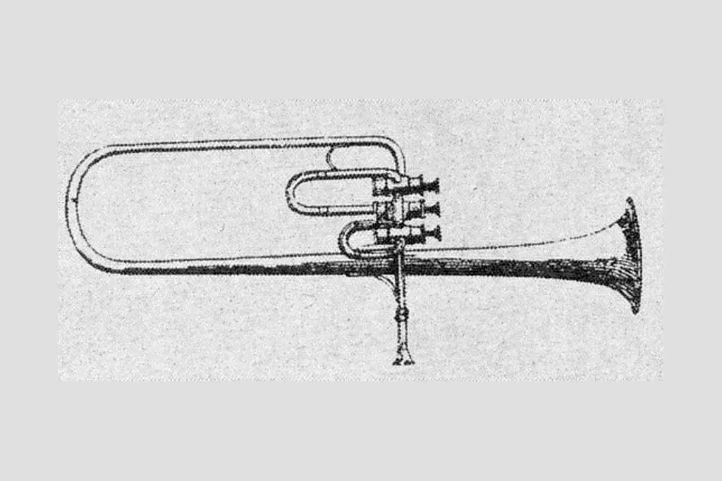 Black and white illustration of a saxotromba brass instrument