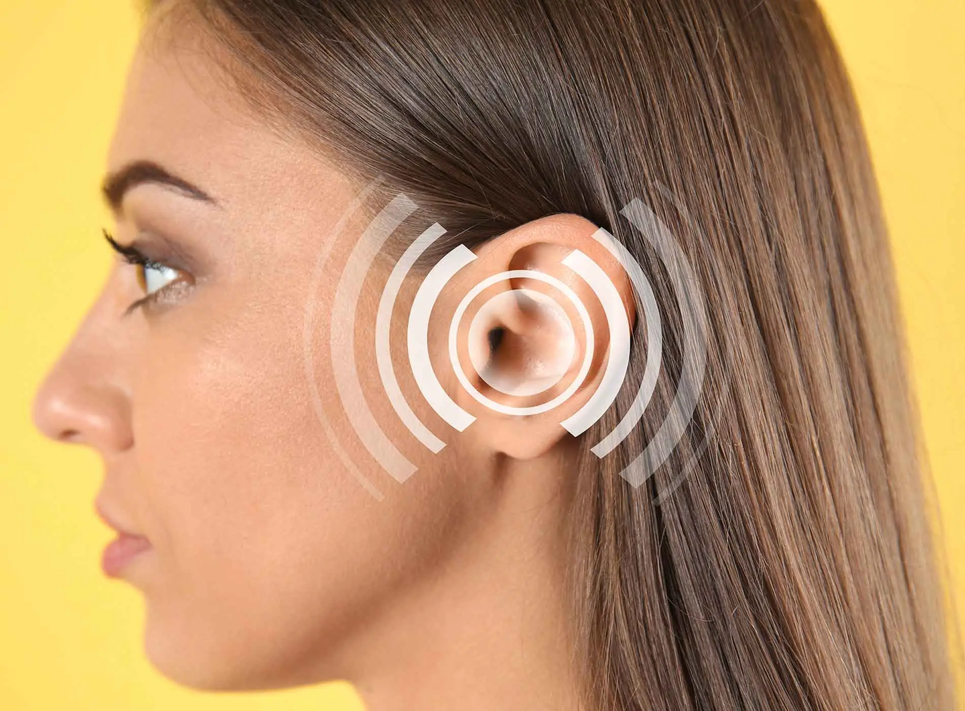 Woman and sound waves illustration on her ear